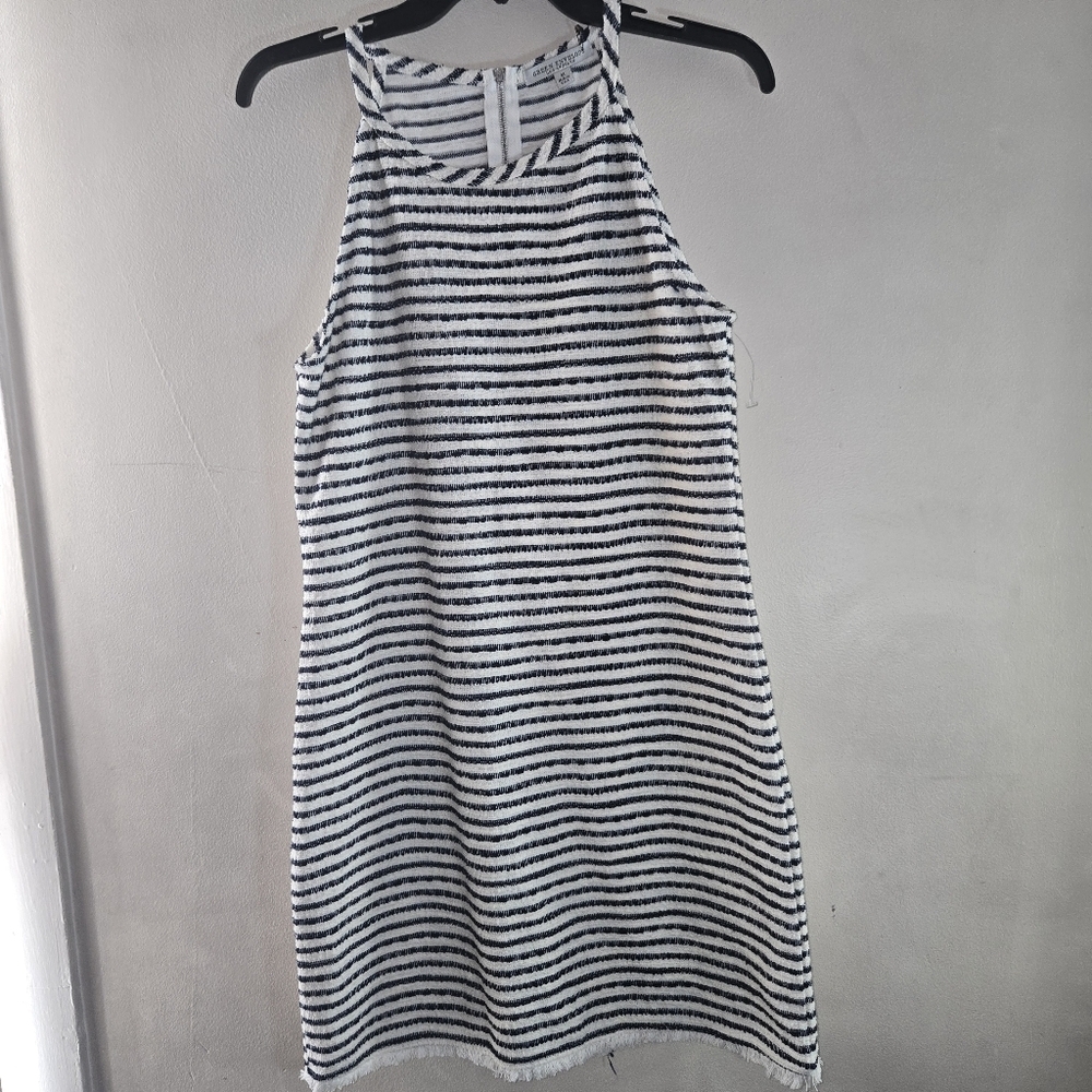 Green Envelope Black and White Striped Mini Dress